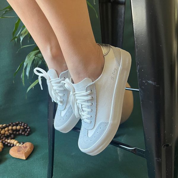 Tênis Feminino em Couro Legítimo Vivienne - Branco/Prata