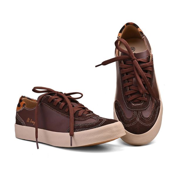 Tênis Feminino em Couro Legítimo Vivienne - Marrom/Onça