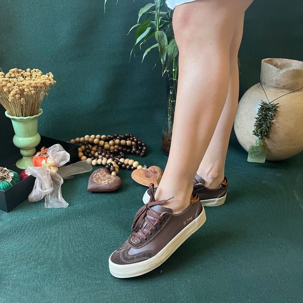 Tênis Feminino em Couro Legítimo Vivienne - Marrom/Onça
