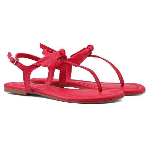 Rasteira Flat em Couro Legítimo - Vermelho