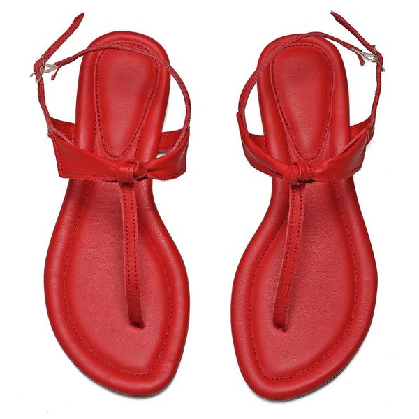 Rasteira Flat em Couro Legítimo - Vermelho