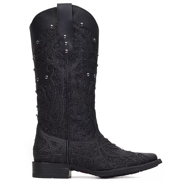 Bota Texana Feminina Vimar Boots 13089 Fóssil Preto Glitter Preto
