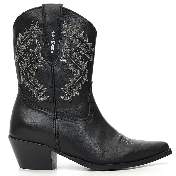 Bota Cano Medio Texana Feminina Vimar Boots Couro Legitimo Preta