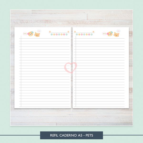 Refil Caderno A5 - Pets