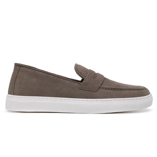 Sapato Loafer Guitte Gravata Areia Couro Legítimo Camurça