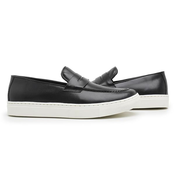 Sapato Loafer Guitte Gravata Preto Couro Legítimo