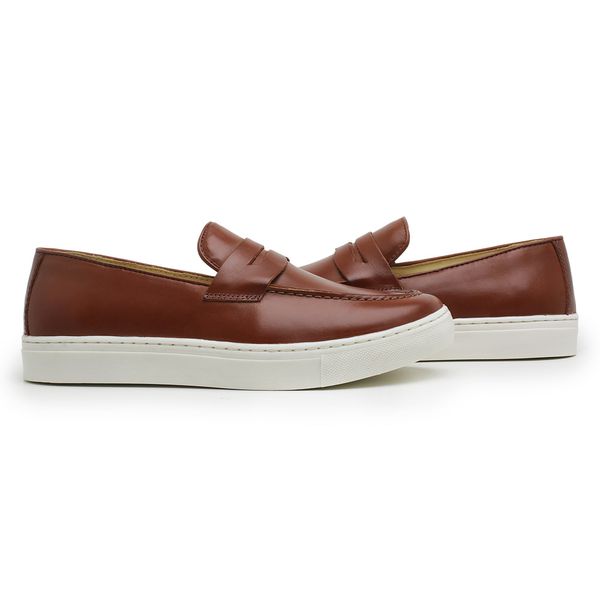 Sapato Loafer Guitte Gravata Whisky Couro Legítimo