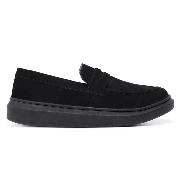 Sapato Loafer Guitte Slip On Preto Sola Preta Couro Legítimo Camurça