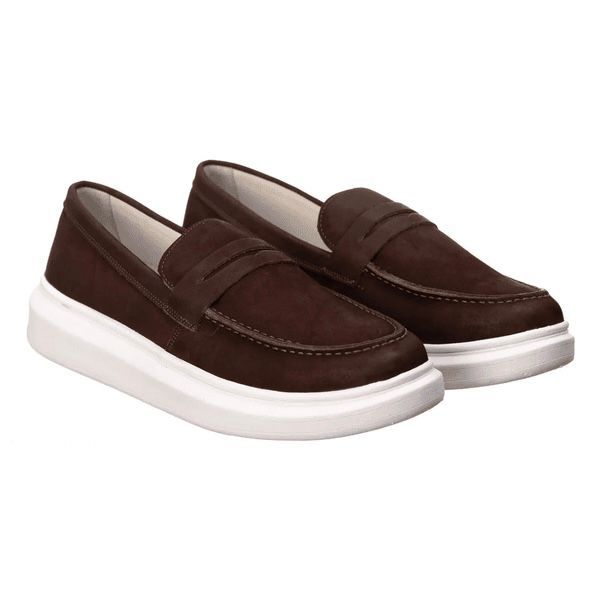 Sapato Loafer Guitte Slip On Marrom Couro Legítimo Camurça