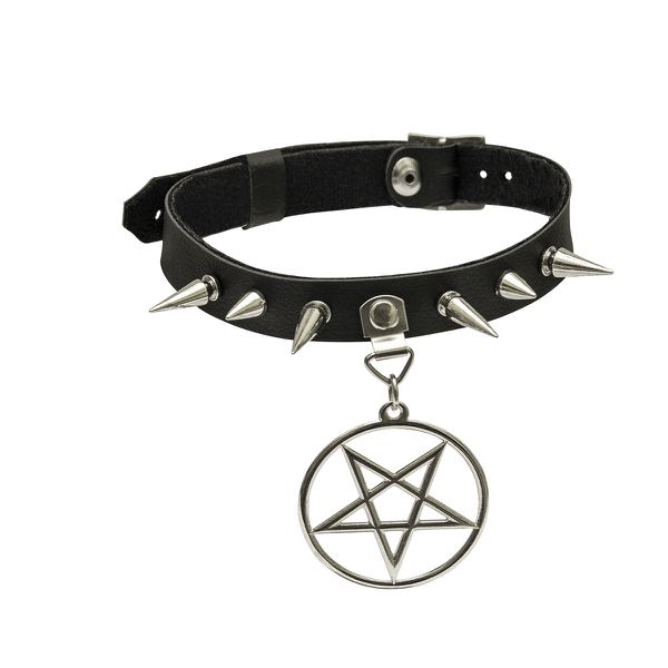 Choker Gargantilha com Pingente de Pentagrama e Spike 