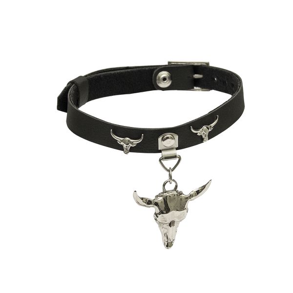 Choker Gargantilha com Pingente de Crânio Grande e Detalhes em Crânio Pequeno