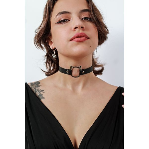 Choker Gargantilha com Pingente de Gatinho