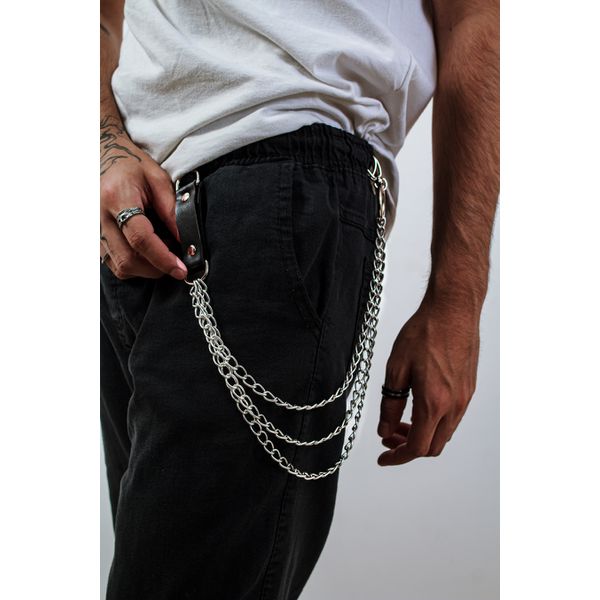 Acessório Corrente Tripla com Couro Sintético para Calça/Saia Prateado