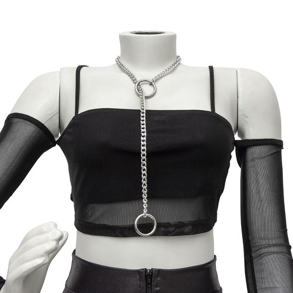 Colar Slip Chain Gravatinha com Argola Reforçado Prateado BDSM