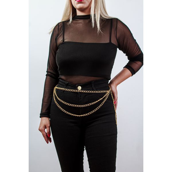 Acessório Cinto Body Chain com Três Correntes Dourado