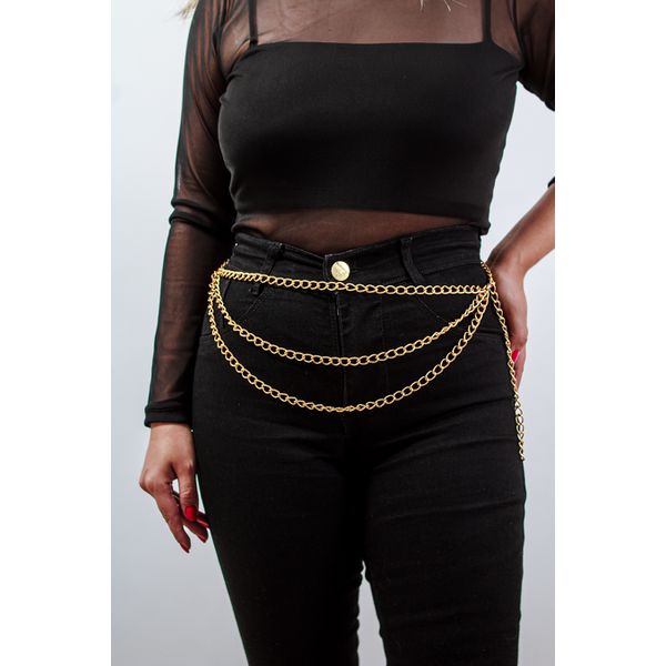 Acessório Cinto Body Chain com Três Correntes Dourado