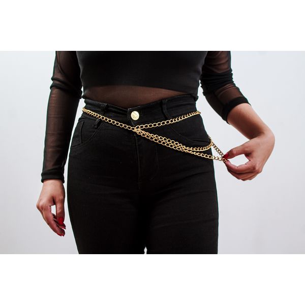 Acessório Cinto Body Chain com Três Correntes Dourado