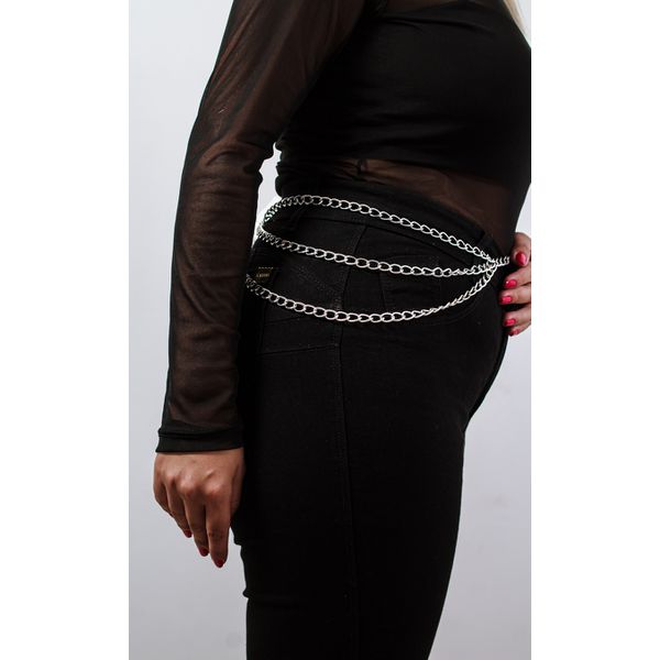Acessório Cinto Body Chain com Três Correntes Prateado
