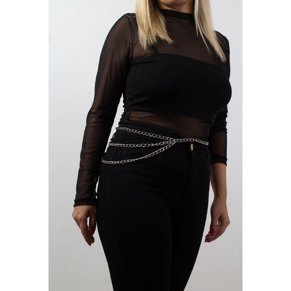 Acessório Cinto Body Chain com Três Correntes Prateado