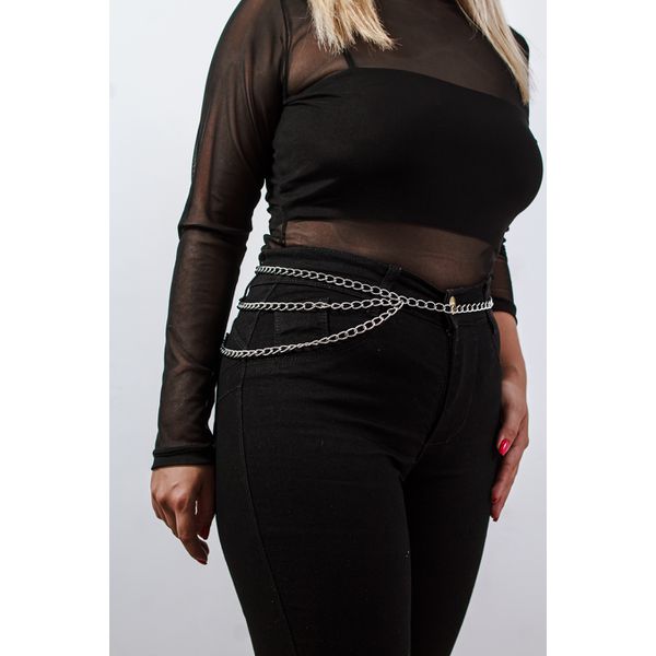 Acessório Cinto Body Chain com Três Correntes Prateado