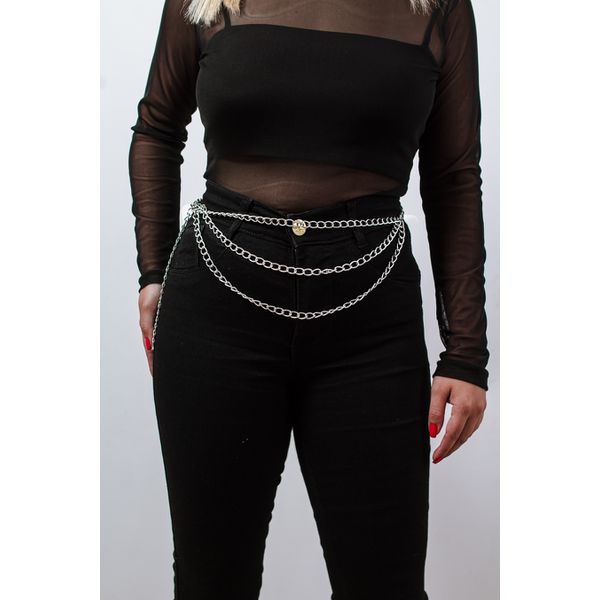 Acessório Cinto Body Chain com Três Correntes Prateado