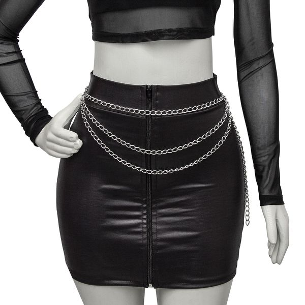 Acessório Cinto Body Chain com Três Correntes Prateado