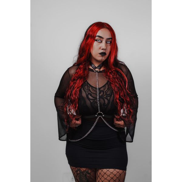 Harness de Corpo In Chains Preto com Correntes Franjinhas na Cintura