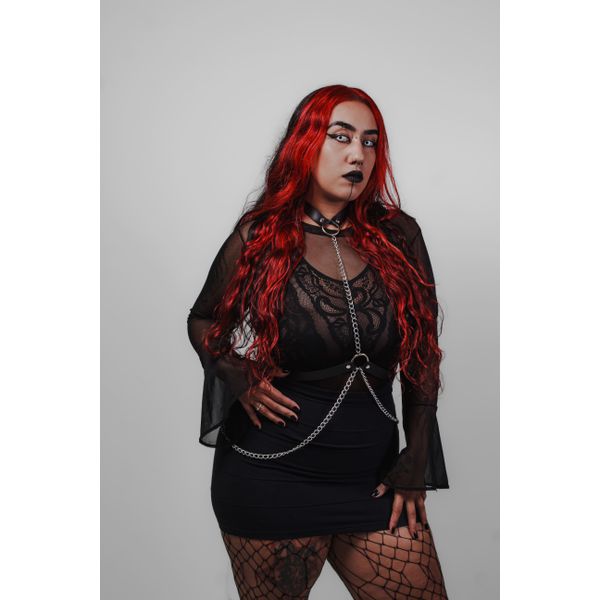Harness de Corpo In Chains Preto com Correntes Franjinhas na Cintura