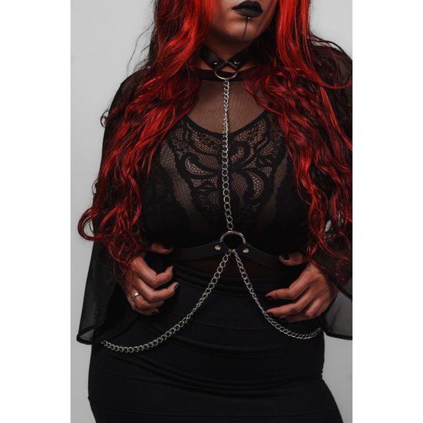 Harness de Corpo In Chains Preto com Correntes Franjinhas na Cintura