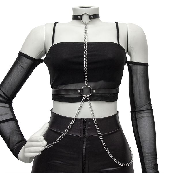 Harness de Corpo In Chains Preto com Correntes Franjinhas na Cintura