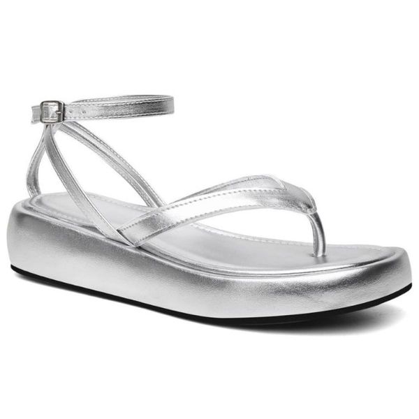 SANDÁLIA FEMININA FLAT PLATAFORMA PRATA