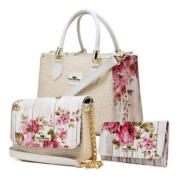 Kit Com 2 Bolsas Femininas Transversais e 1 Carteira Floral