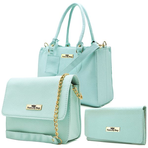Kit Com 2 Bolsas Femininas Transversais e 1 Carteira Verde Água