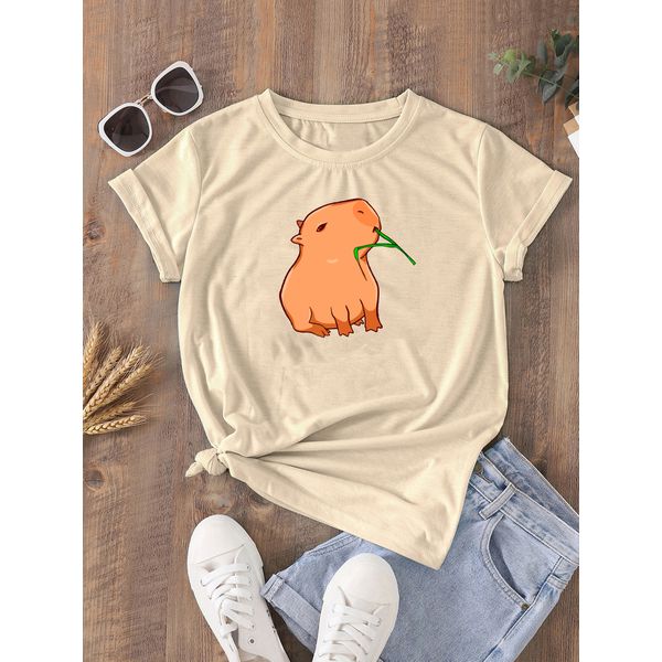 Camiseta Estampada Frente Capivara Comendo Matinho
