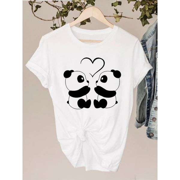 Camiseta Estampada Frente Casal Urso Panda Coração