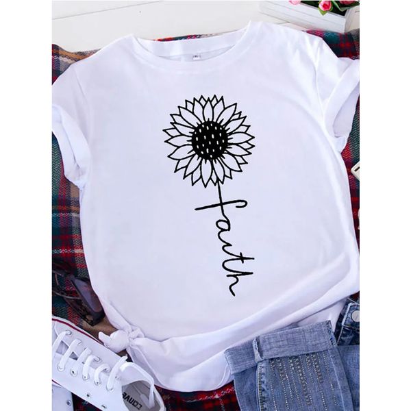 Camiseta Estampada Frente Girassol Fé Sunflower Faith