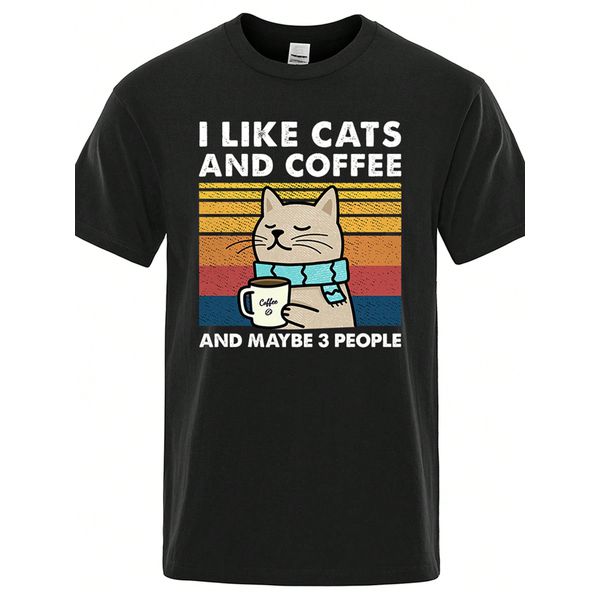 Camiseta Estampada Frente I Like Cats and Coffee Maybe 3 People