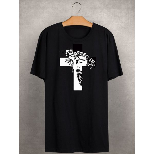 Camiseta Estampada Frente Jesus Cruz Coroa Espinhos