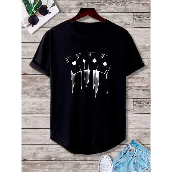 Camiseta Estampada Frente Baralho de Cartas Ases