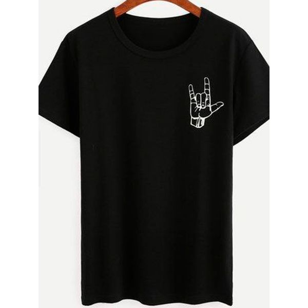 Camiseta Estampada Frente Rock N Roll Hand Sign