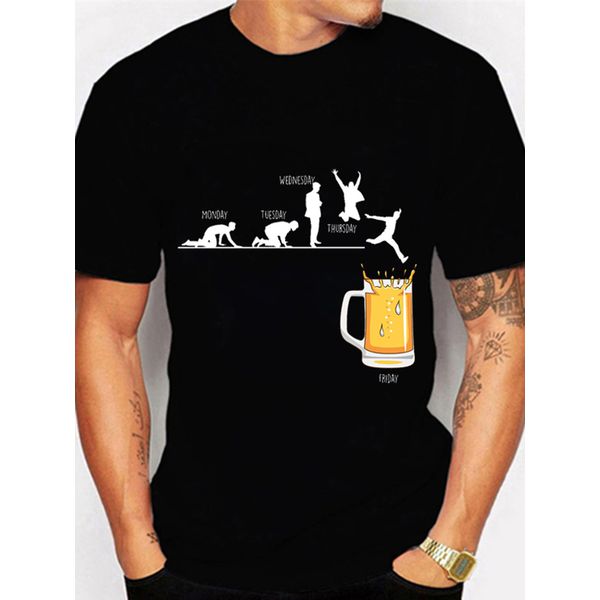 Camiseta Preta Estampa Frente Sexta Feira Cerveja e Final de Semana
