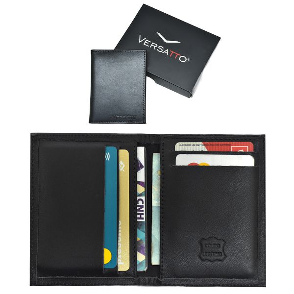Carteira Vertical Slim Masculina Feminina em Couro Preto