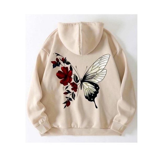 Moletom Bege Estampa Costas Flores Borboleta 