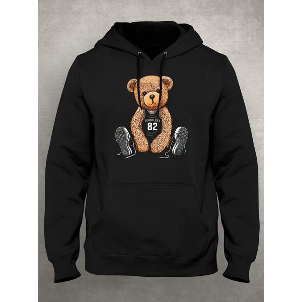 Moletom Preto Estampa Frente Urso Basquete 82