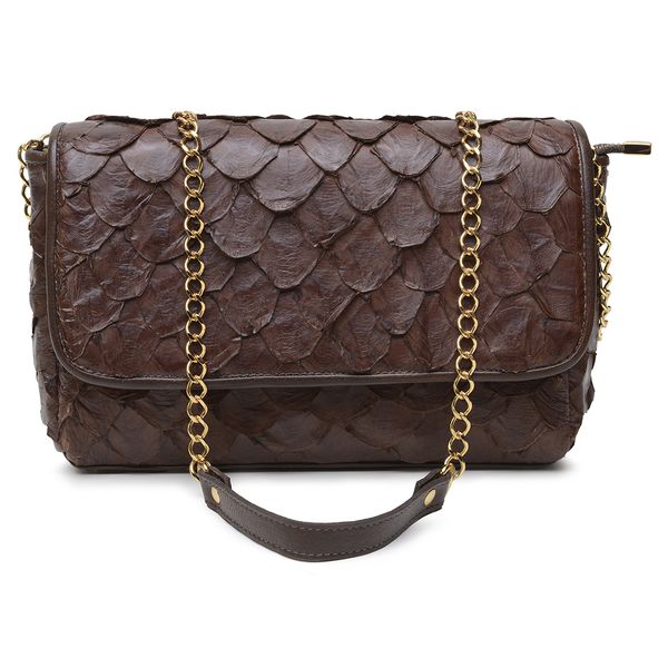 Bolsa em Couro de Pirarucu (Arapaima Gigas) Chocolate Escama Natural