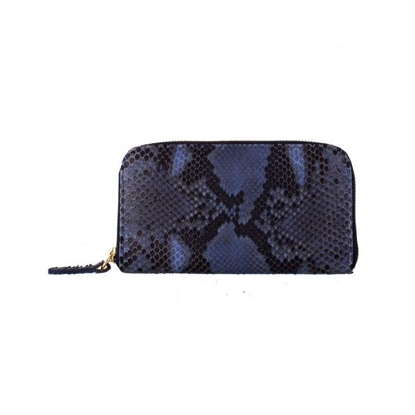 Carteira Feminina em Cobra (Python reticulatus) Azul Jeans