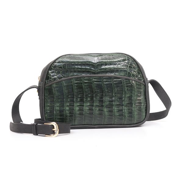 Bolsa Tiracolo em Couro de Jacaré (Caiman Yacare) Verde Musgo