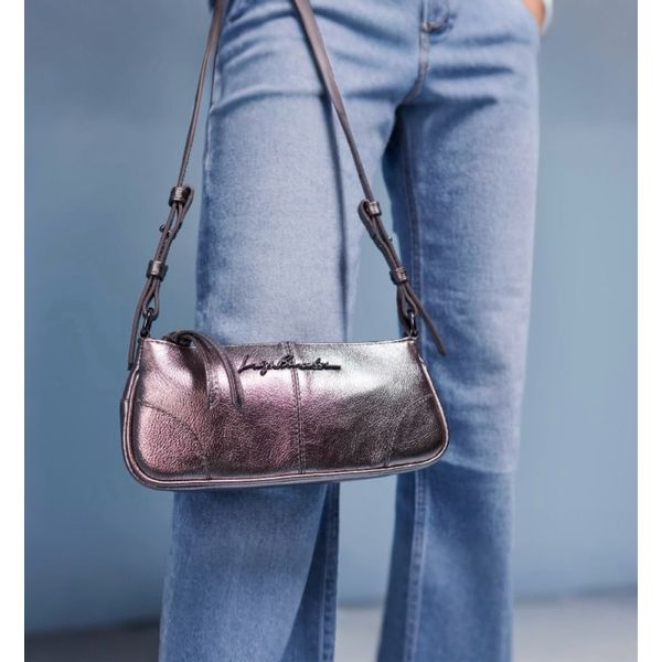 BOLSA LB RETANGULAR ALÇA COURO - TITANIO