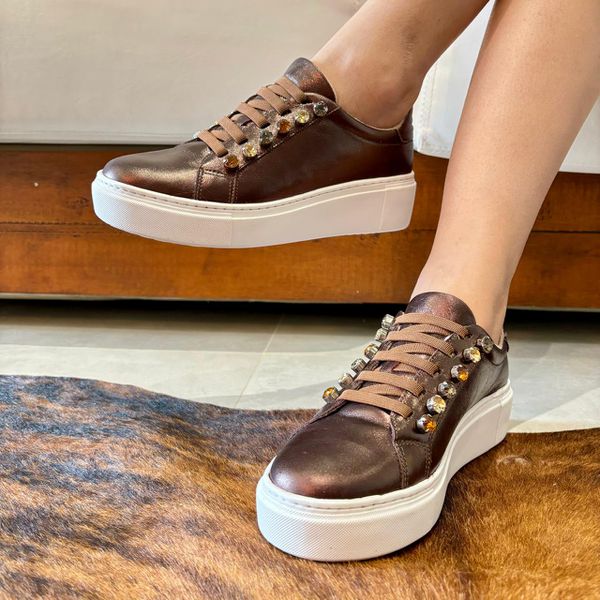 TENIS METALIZADO BROW ELASTICO E STRASS TOPAZIO