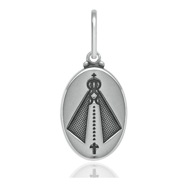 Pingente Oval com Nossa Senhora Aparecida Fosca em Prata 925